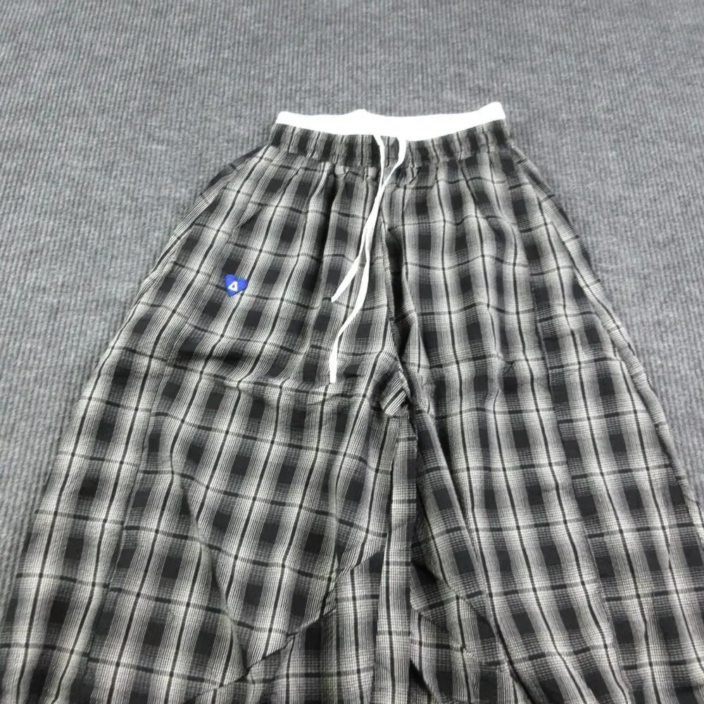 Aelfric Eden Pants Mens S Black Plaid Rayon Wide Relaxed Elastic 26x27* NWT